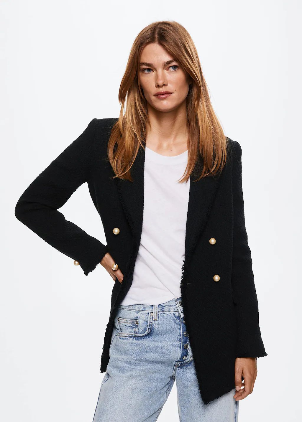 Buttons tweed blazer -  Women | Mango USA | MANGO (US)