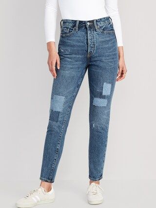 Higher High-Waisted Button-Fly OG Straight Patchwork Non-Stretch Jeans for Women | Old Navy (US)