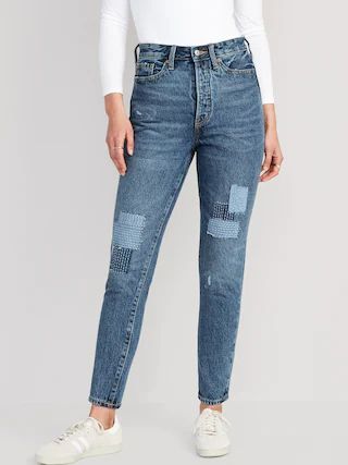 Higher High-Waisted Button-Fly OG Straight Patchwork Non-Stretch Jeans for Women | Old Navy (US)