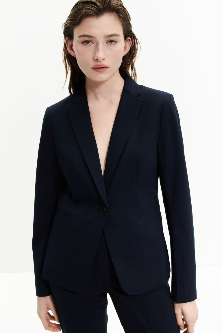 Fitted Blazer - Navy blue - Ladies | H&M US | H&M (US + CA)