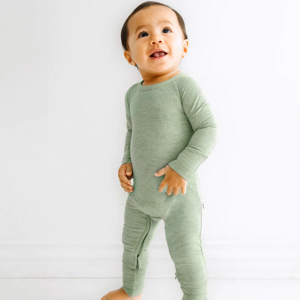Heather Sage Ribbed Crescent Zippy | Little Sleepies