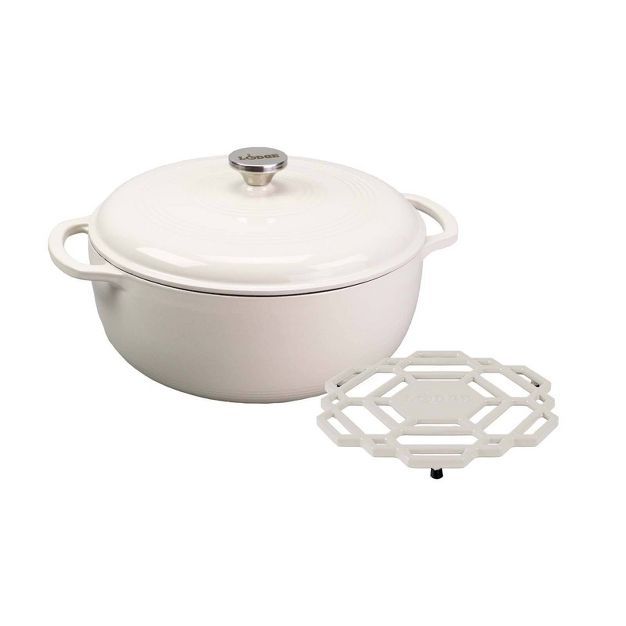 Lodge 6qt Cast Iron Enamel Dutch Oven Oyster with Matching Trivet | Target
