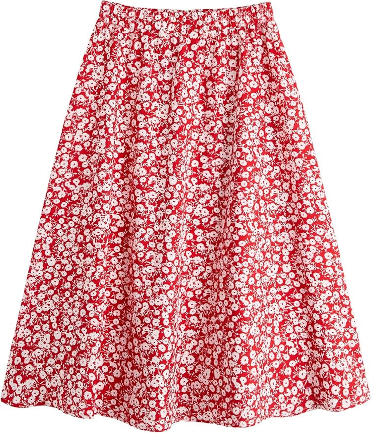 Milumia Girl's Cute Summer Boho Ditsy Floral High Waisted A Line Flare Midi Skirt Flowy Long Skir... | Amazon (US)