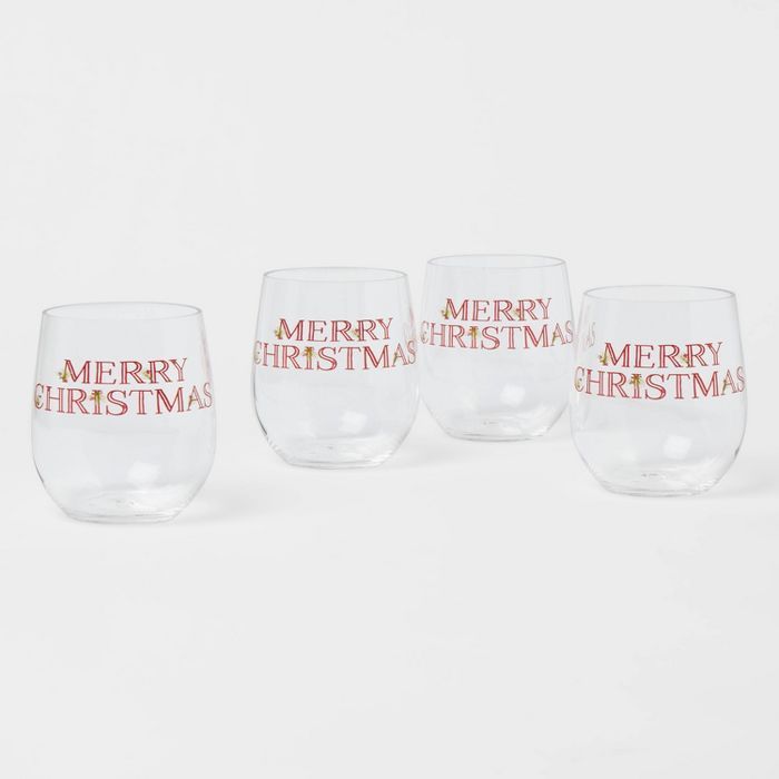 14oz 4pk Plastic Merry Christmas Wine Glasses - Threshold™ | Target