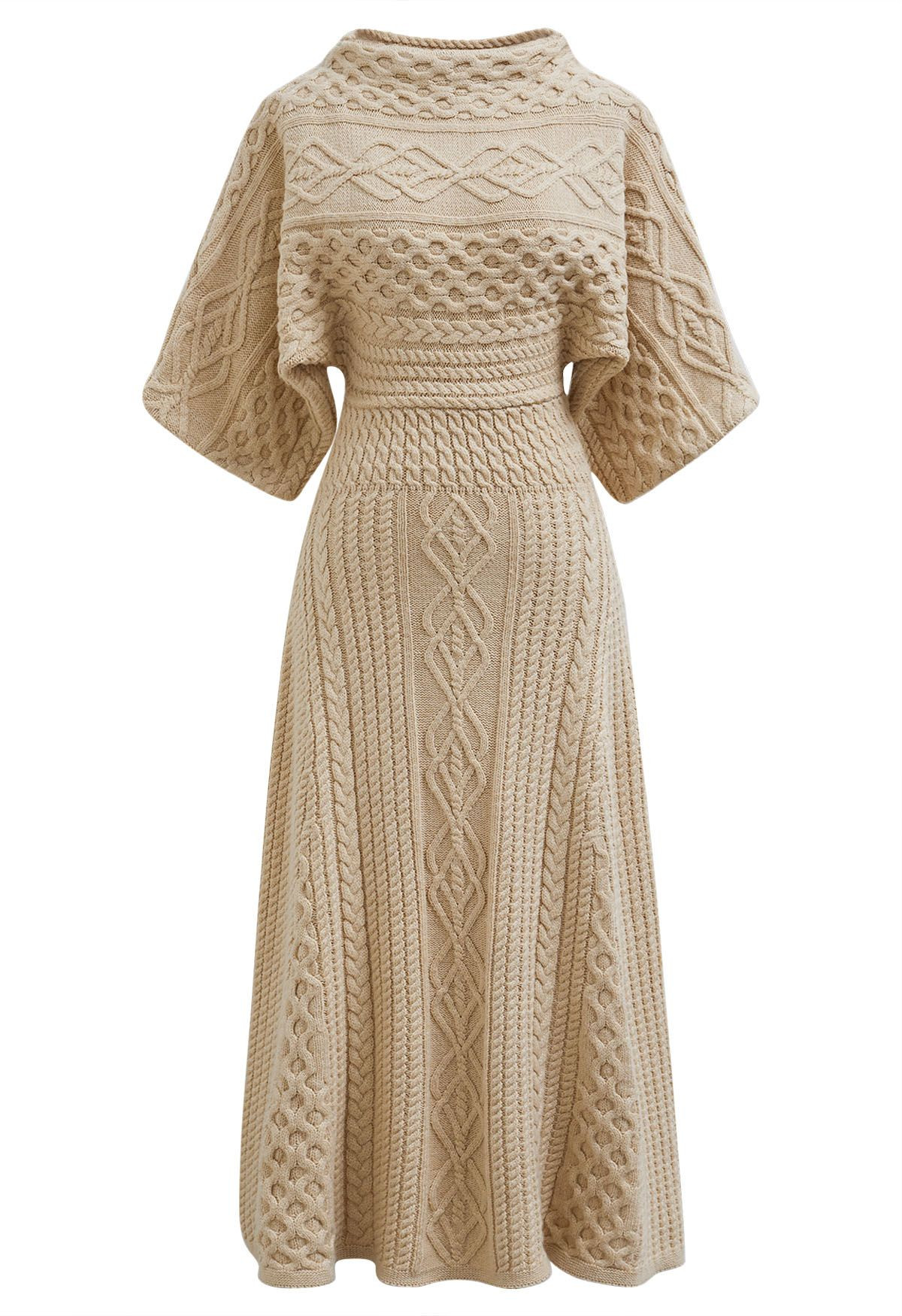 Artisanal Charm Boat Neck Cable Knit Dress | Chicwish