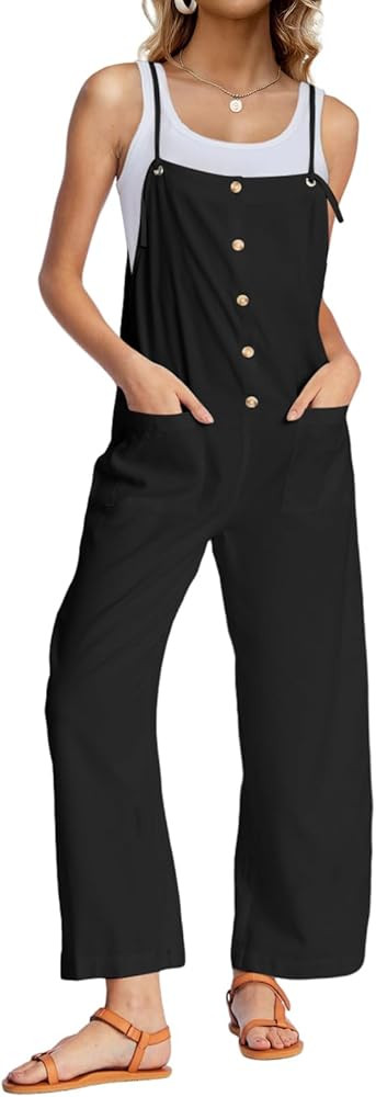 DEEP SELF Women Overalls Causal Loose Summer Jumpsuits Sleeveless Spaghetti Straps Button Down Bi... | Amazon (US)