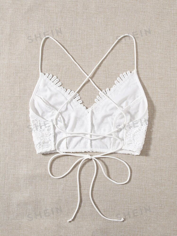 SHEIN WYWH Lace Up Backless Guipure Lace Cami Top | SHEIN