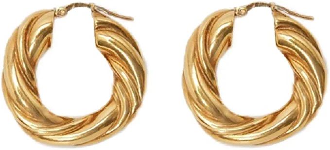 Amazon.com: NewZenro Chunky Twist Knot Love 5mm Thick Fashion 14K Gold Plated Huggy Small Hoop Ea... | Amazon (US)