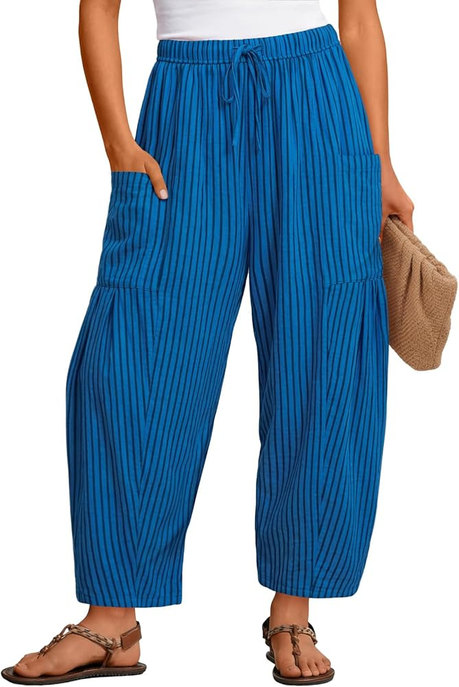 MEROKEETY Women's Linen Wide Leg Pants Summer 2026 Casual Loose Beach Vacation Baggy Palazzo Barr... | Amazon (US)