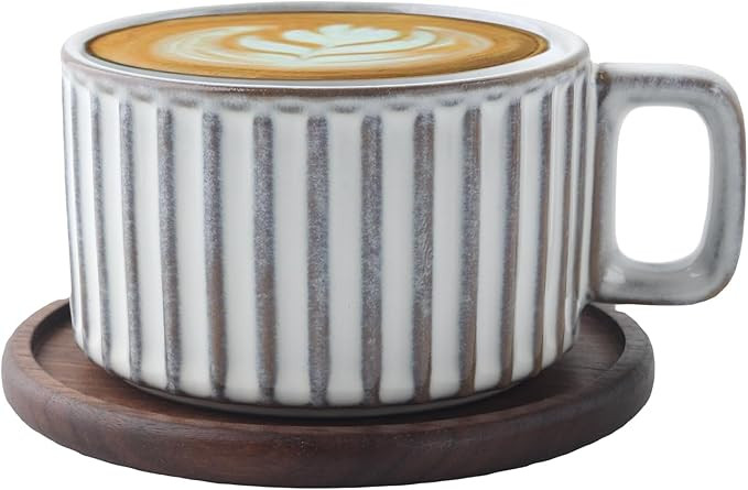 Ceramic Coffee Tea Cup with Natural Black Walnut Wood Saucer, Elegant Coffee Mug Set, Kiln Transf... | Amazon (US)