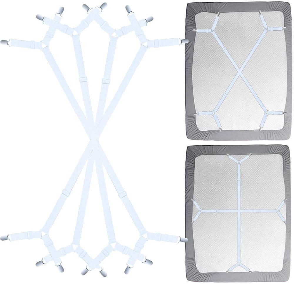Bed Sheet Fasteners Straps - 2 Way Adjustable Crisscross Sheet Corner Holder Straps Clips Gripper... | Amazon (US)