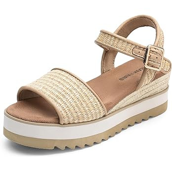 DREAM PAIRS Women's Open Toe Buckle Ankle Strap Espadrille Platform Wedge Sandals | Amazon (US)