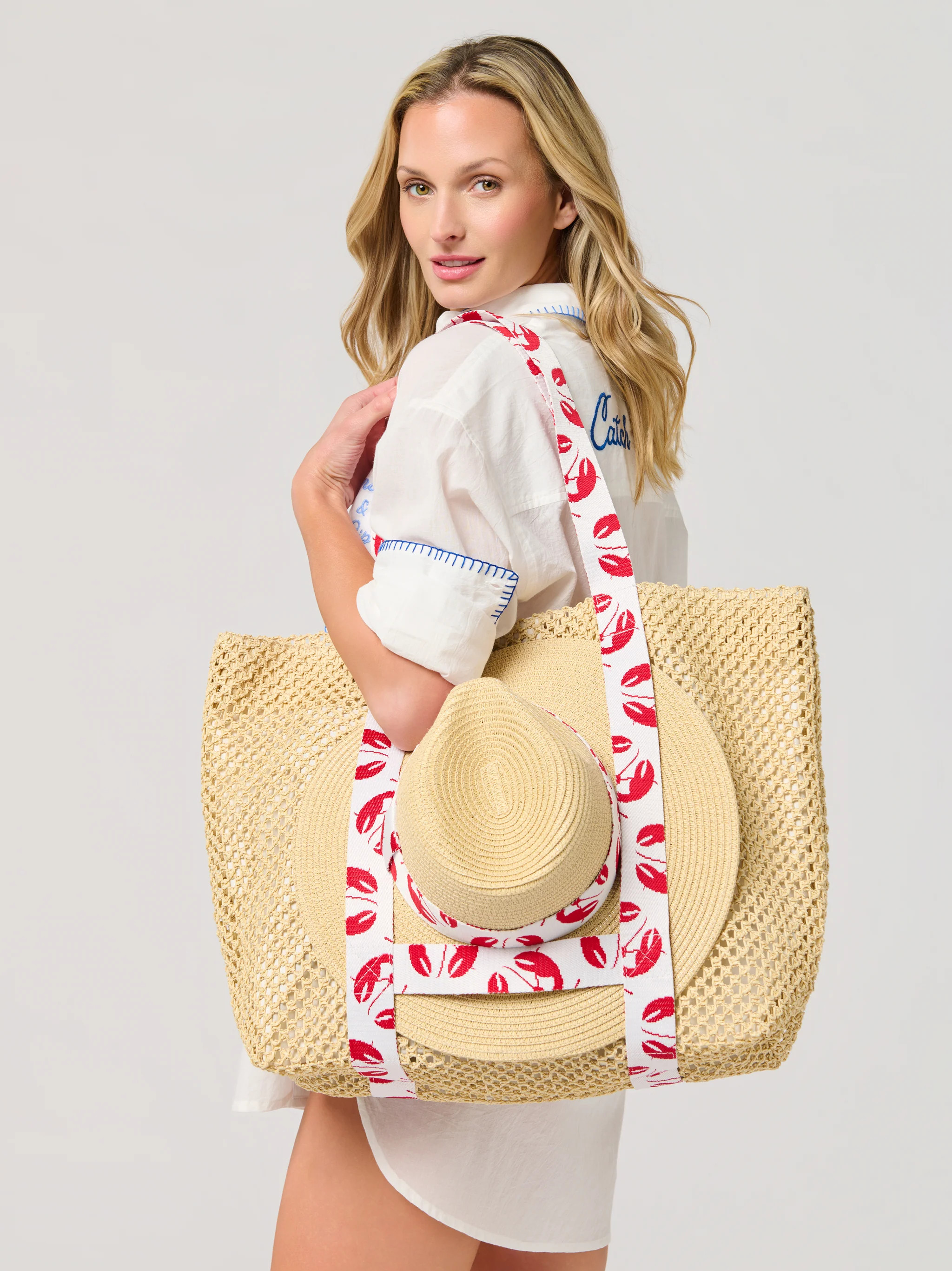 Shiraleah Claudia Tote and Hat Set, Red | Shiraleah
