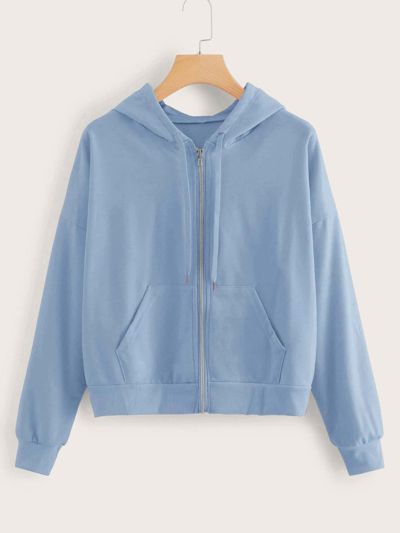 Solid Zip-Up Drawstring Hoodie | SHEIN