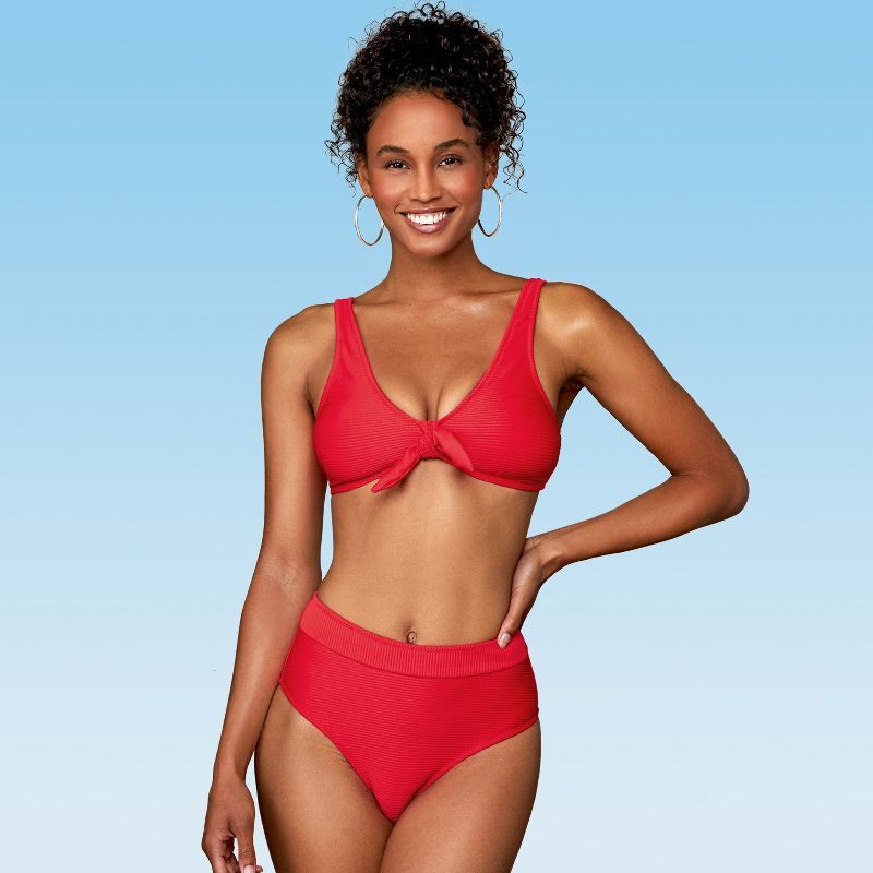 Women's Red Bowknot Bikini Sets Mid Rise Ribbed Bathing Suits-Cupshe | Target