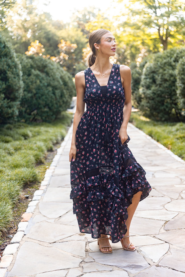 Lucky To Have You Sleeveless Black Floral Maxi Dress | Pink Lily