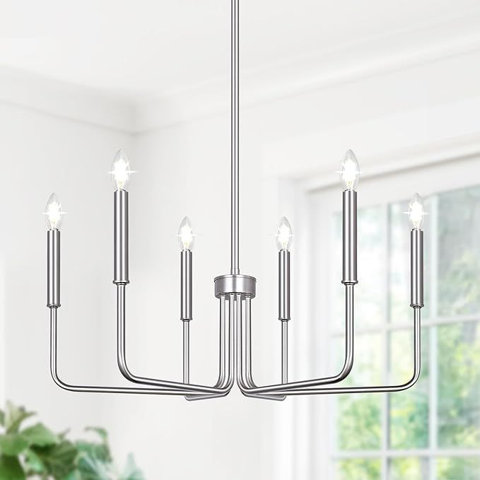 6-Light Farmhouse Chandelier for Dining Room Lighting Fixtures Hanging, Brushed Nickel Dining Lig... | Amazon (US)