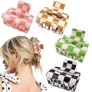 4 Pack Checkered Claw Clip Ahoney Y2k Accessories Small Hair Claw Clips for Thin Hair 2" Cute Hai... | Amazon (US)