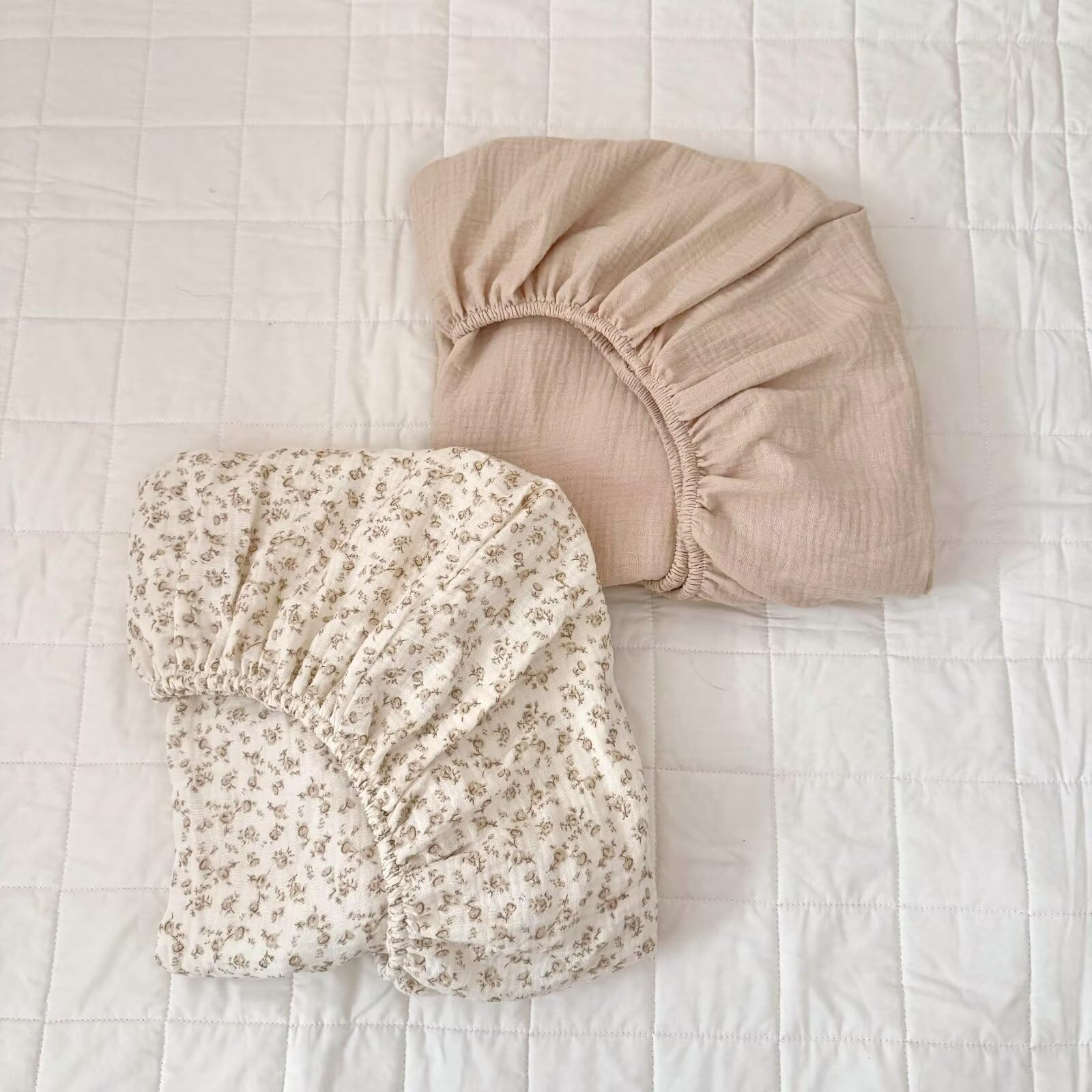 BuLuTu 100% Cotton Fitted Baby Bed Sheets Set of 2, Soft Breathable Muslin Crib Sheets for Standa... | Amazon (US)