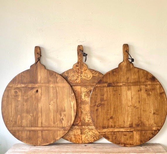 Large Round European Bread Board, Hard Carved Bottleneck Handle,  Charcuterie Board, Cheese Board... | Etsy (US)