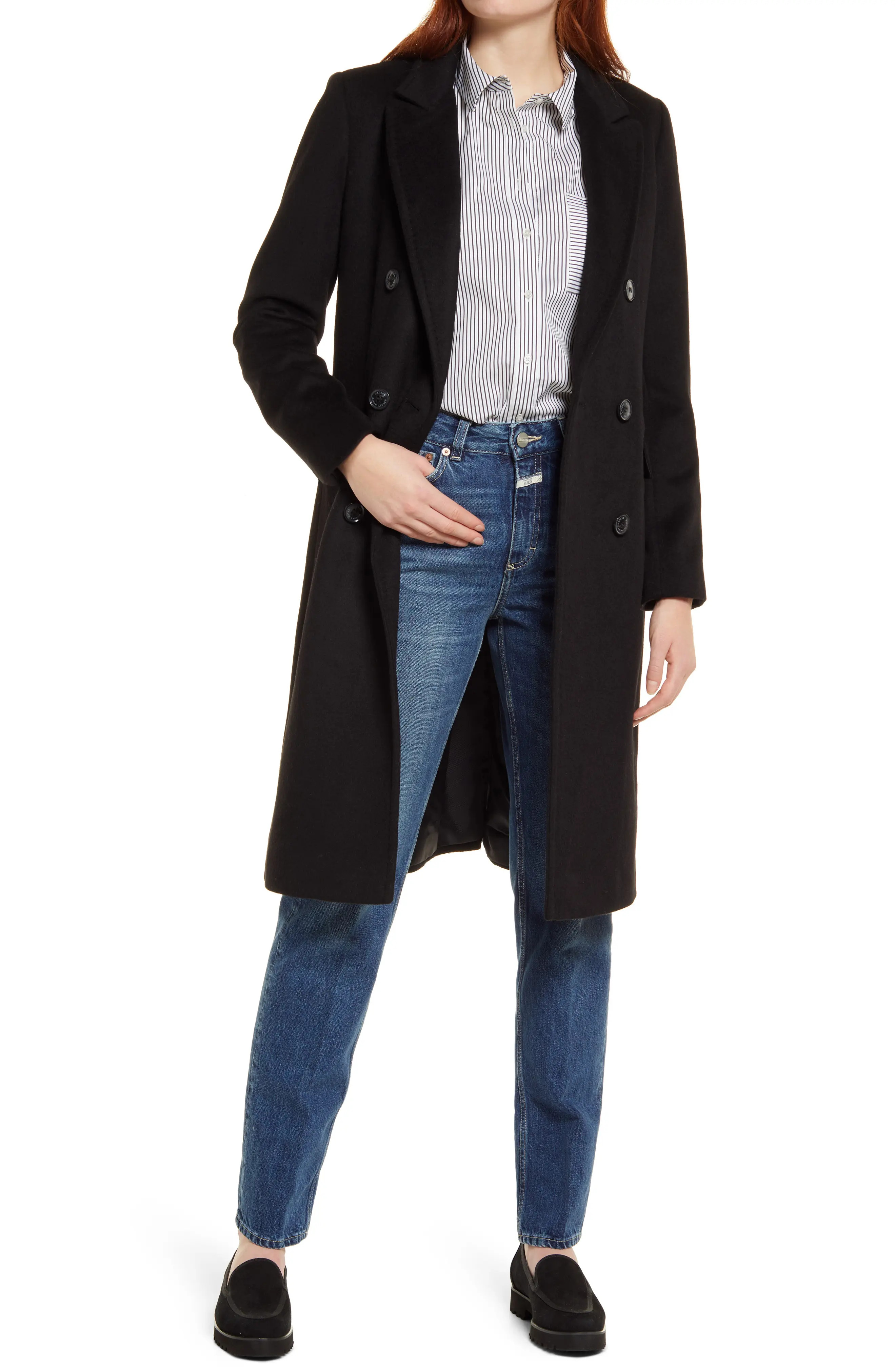 Lauren Ralph Lauren Double Breast Wool Blend Reefer Coat in Black at Nordstrom, Size 2 | Nordstrom