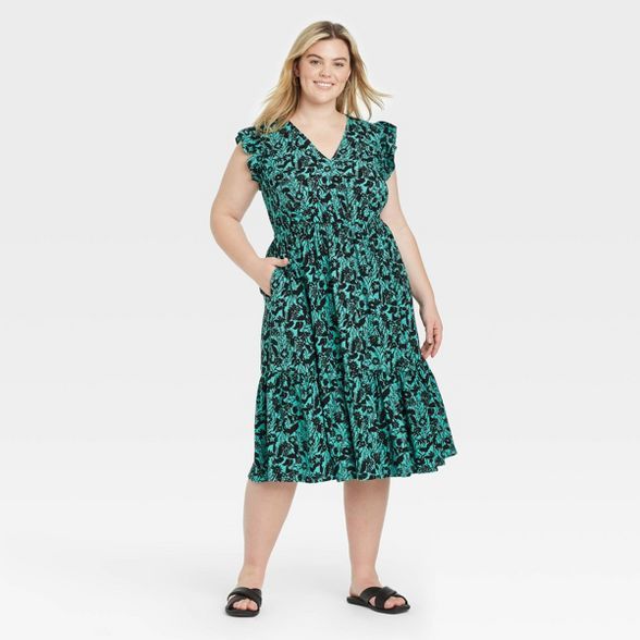 Women's Plus Size Flutter Sleeve Tiered Dress - Ava & Viv™ | Target