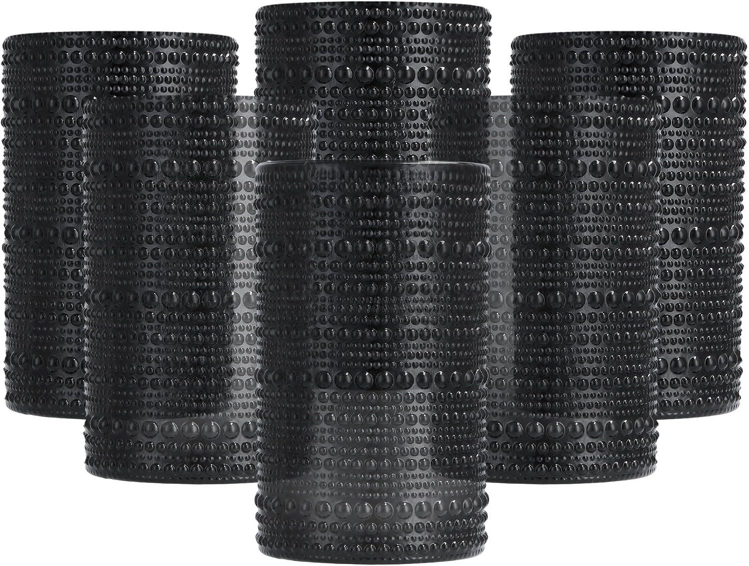 FORTESSA Jupiter Beaded Hobnail Glass Vintage Themed Drinkware Set, 13 Ounce Iced Beverage Glasses (Set of 6), Dishwasher-Safe, Obsidian Black | Amazon (US)