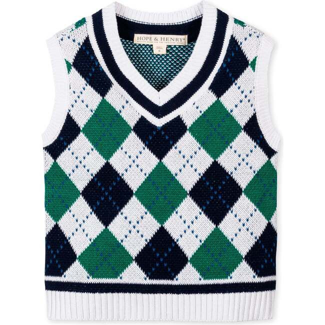Organic V-Neck Argyle Sweater Vest, Pickleball Argyle | Maisonette