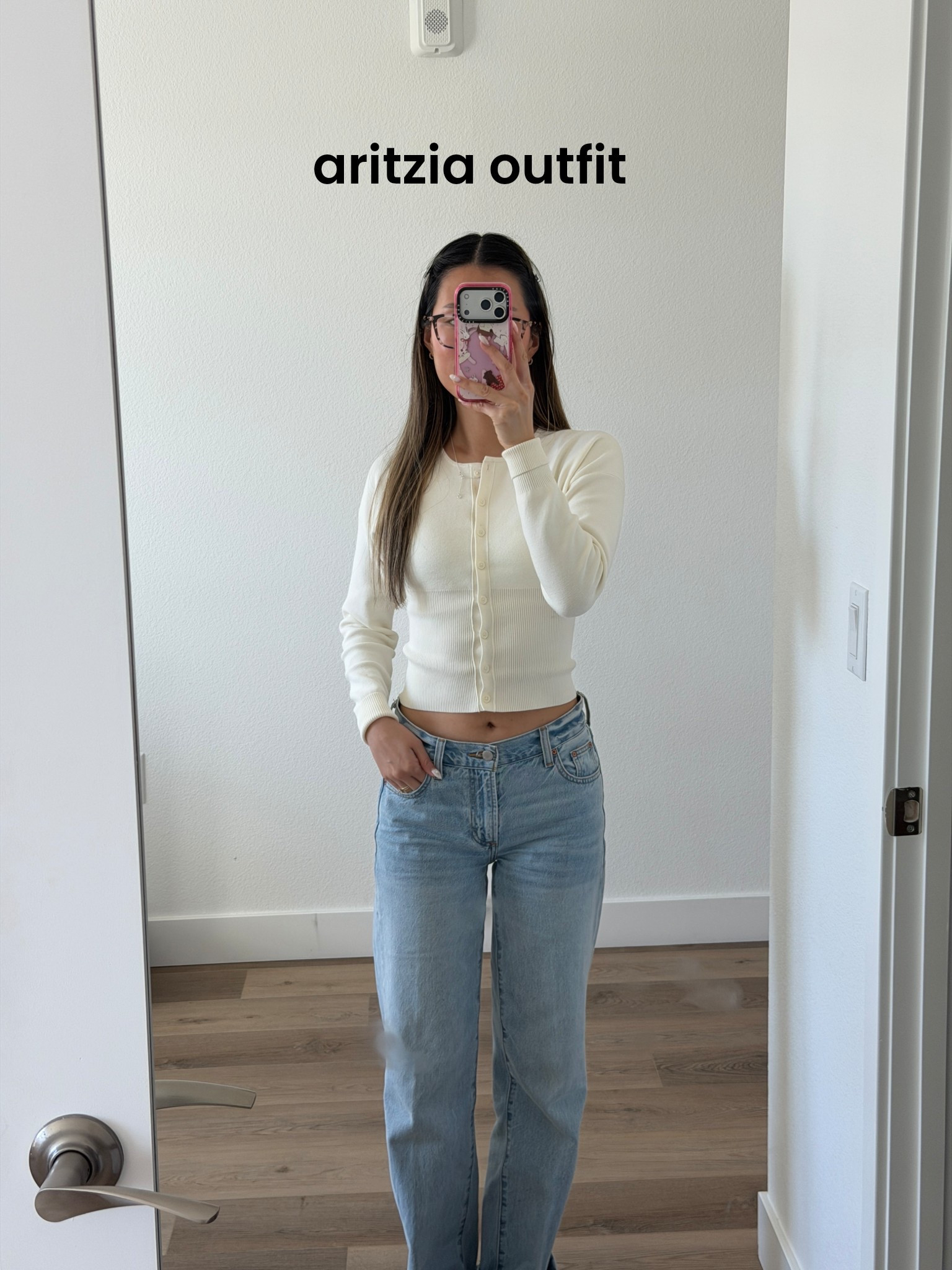 aritzia wfh outfit! wearing an xs in the golightly cardigan and a 23 in the denim forum jeans :) 
@Aritzia 

aritzia outfits, aritzia must haves, aritzia wardrobe staples, aritzia cardigan, white cardigan, mid rise jeans, light wash jeans, aritzia jeans 

#LTKootd #LTKPetite