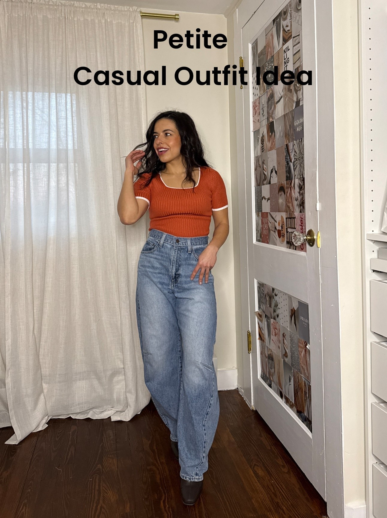 Causal winter to spring outfit. These are the barrel cinch jeans from Levi’s. I love that you can adjust the size. Inseam 29 inches. A little long for me but they work well with heels. Wearing a size 25. Comes in a few different washes. Top size small from Amazon. 

#LTKFindsUnder100 #LTKPetite #LTKootd
