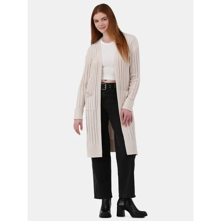 No Boundaries Ribbed Duster Cardigan Sweater, Midweight, Women's and Women's Plus | Walmart (US)
