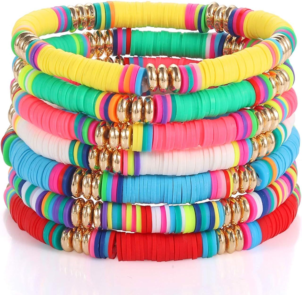 Beach Bracelet Set for Women - Stack Rainbow Friendship Bracelets Clay Heishi Beads Surfer Bracel... | Amazon (US)