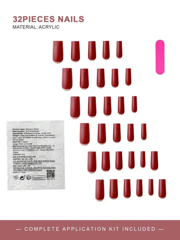 32pcs Long Square/30pcs Long Almond Shaped/24pcs Medium Long Coffin Shaped/24pcs Medium Long Oval/23pcs Short Almond Press-On Nails, Solid Color Classic Thick Acrylic Nails, Suitable For Girls & Women Daily Wear, DIY Manicure, Christmas, New Year, Includes 1pc Nail File & 1pc Double-Sided Tape | SHEIN