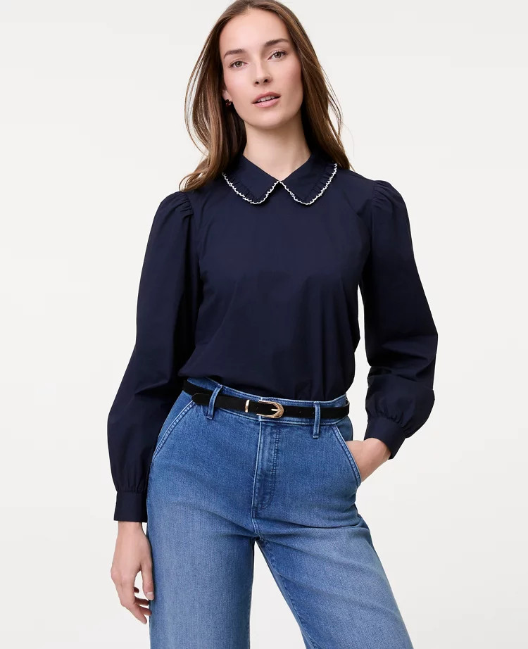 Weekend Scalloped Trim Blouse | Ann Taylor