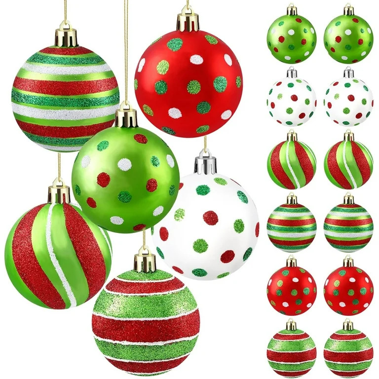Set of 18 Glittering Christmas Balls - 2.4 Inch Baubles Featuring Candy Cane and Elf Patterns. Br... | Walmart (US)