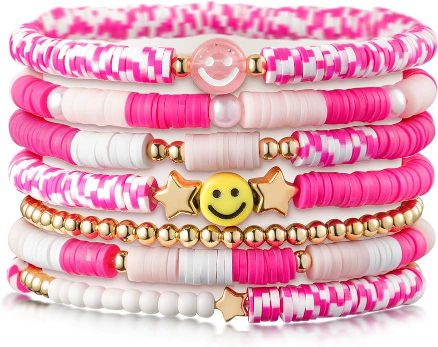 LieToi Preppy Heishi Bracelets Set Colorful White Gold Smile Heart Star Evil Eye Beaded Polymer C... | Amazon (US)