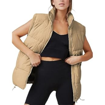 AUTOMET Puffer Vest Women Sleeveless Zip Up Outerwear Warm Puffer Lightweight Down with Pocket Fall  | Amazon (US)