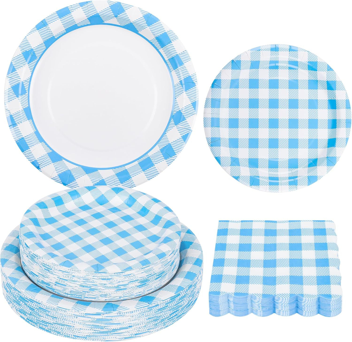 150Pcs Light Blue Gingham Party Supplies | Amazon (US)