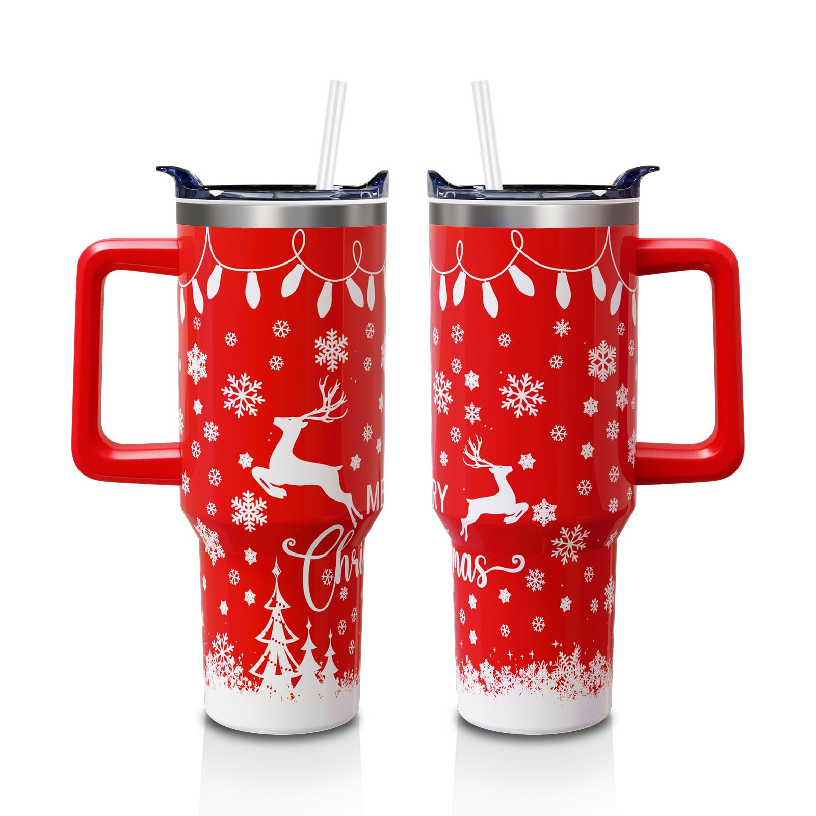 Red Christmas Cup Gifts for Women Men, Snowflake 40oz Tumbler with Handle and Straw, Xmas Winter ... | Amazon (US)