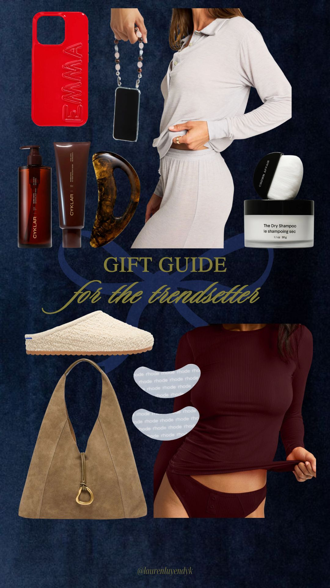 Gift Guide 🎁 For the Trendsetter. 
Rhode, skincare, Negative, Loungewear, suede bag. Rothy's clogs, winter essentials, custom gifts.  

 #LTKGiftGuide #LTKHoliday #LTKFindsUnder100