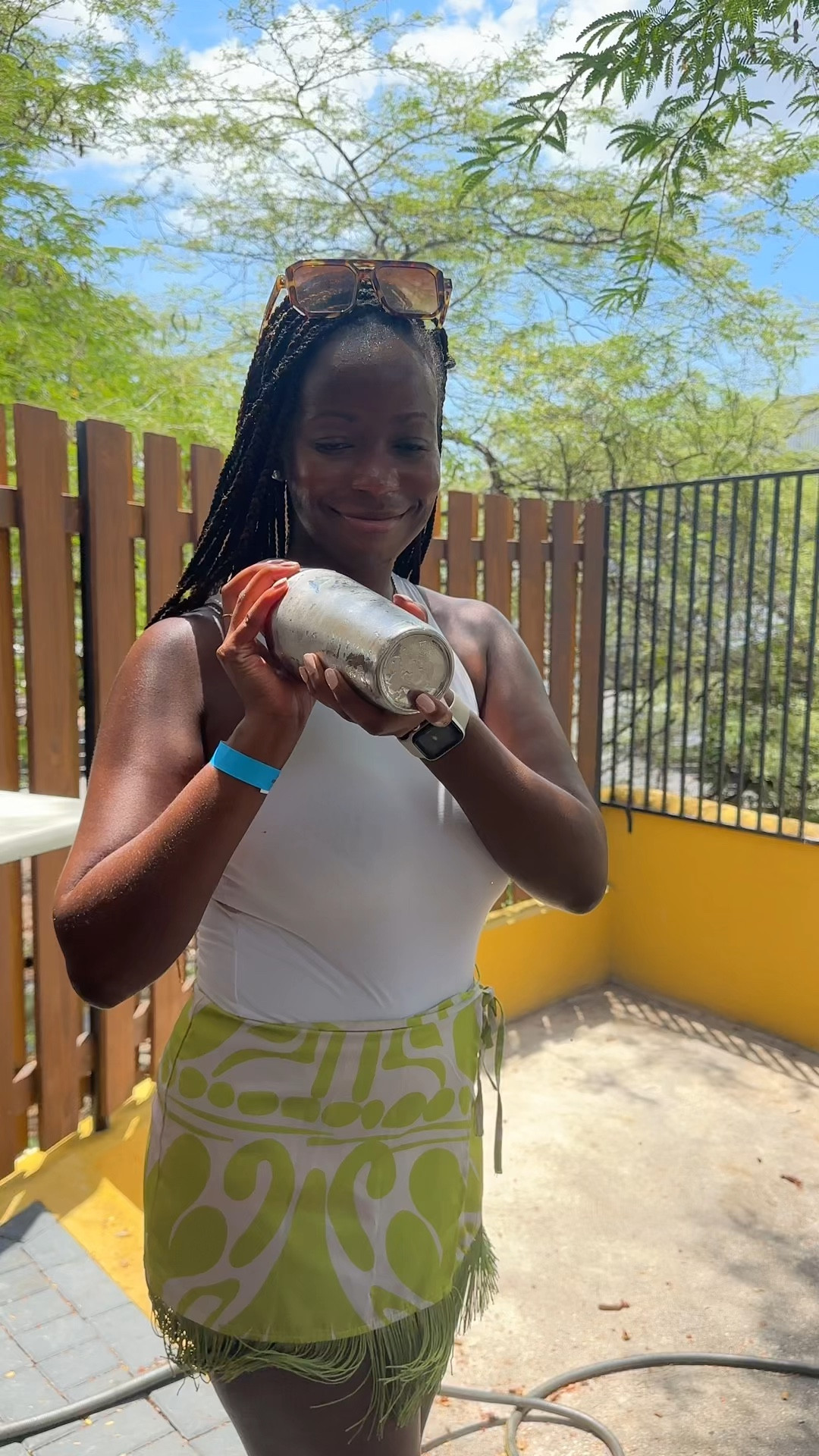 Mixology class outfit while on Caribbean vacation 

Green finger miniskirt, aviator glasses, body suit 

#LTKVideo #LTKStyleTip #LTKSeasonal