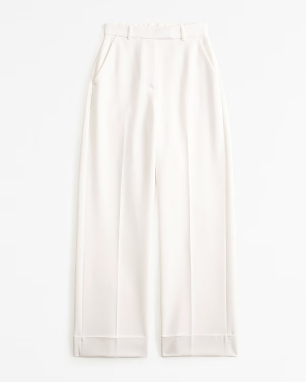 Women's Cuffed Hem Tailored Wide Leg Pant | Women's Bottoms | Abercrombie.com | Abercrombie & Fitch (US)