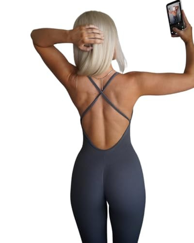 AUROLA Strappy Jumpsuits for Women Workout Yoga Gym Seamless One Piece Tummy Control Padded Bra Bodysuits | Amazon (US)