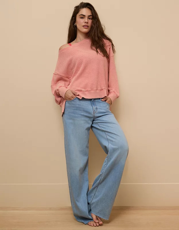 AE Big Hug Waffle Crew Neck Sweatshirt | American Eagle Outfitters (US & CA)