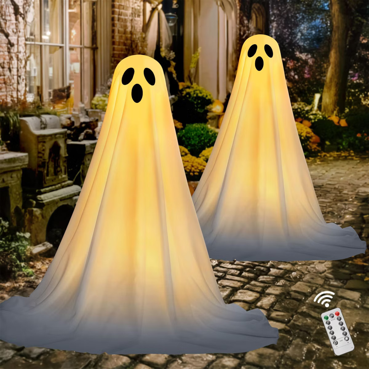 Joyfy 2 Pack 47'' Halloween Standing Ghost Outdoor Decoration, White Ghost with Warm String Light... | Target