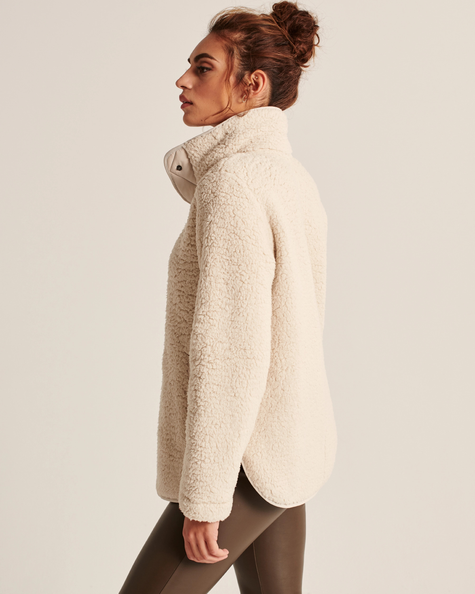 Sherpa Nylon-Trim Snap-Up Jacket | Abercrombie & Fitch (US)