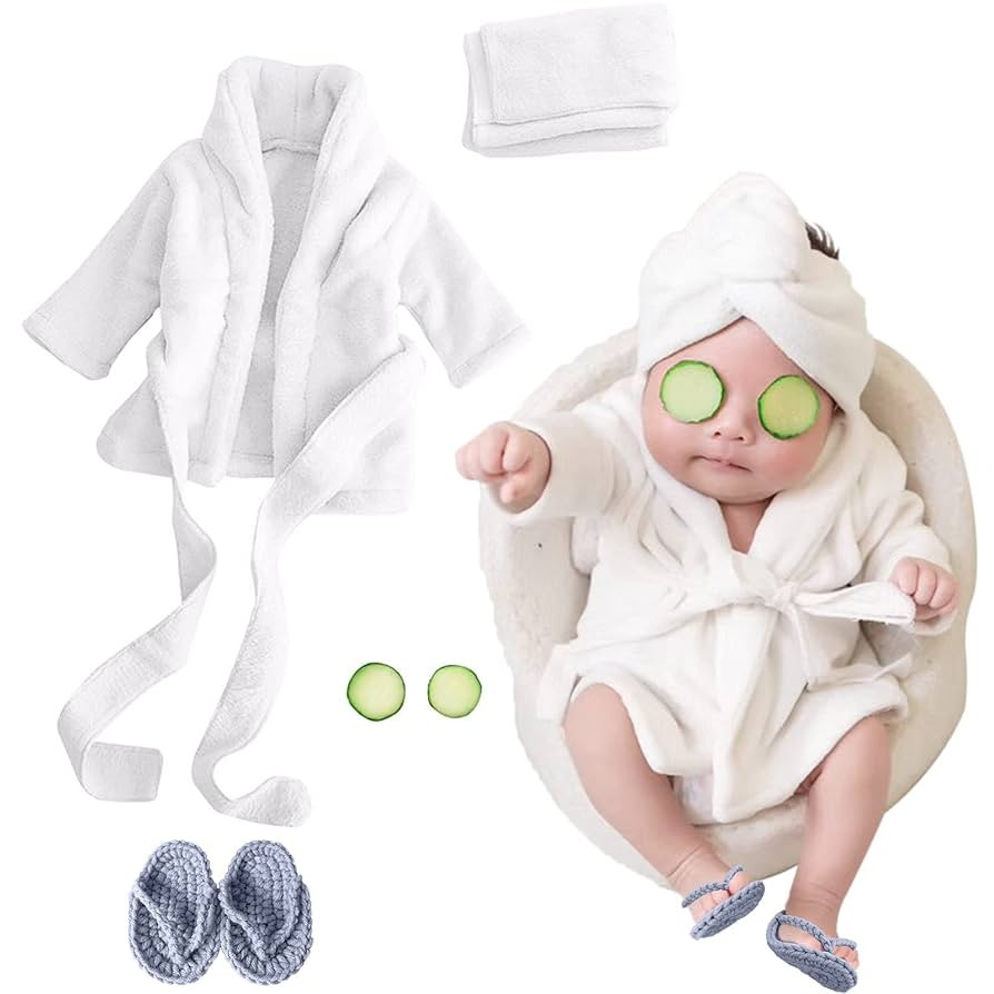 SPOKKI Newborn Photography Props Baby Girl 5 PCS Bathrobes Bath Towel Outfit with Slippers Cucumb... | Amazon (US)