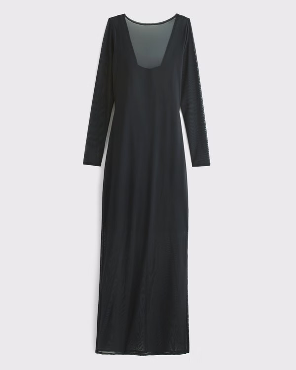 Women's Long-Sleeve Mesh Midi Dress | Women's New Arrivals | Abercrombie.com | Abercrombie & Fitch (US)