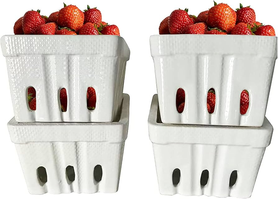 First of a Kind Stoneware Berry Baskets - Set of 4 Berry Containers Bowl - Textured Design - 4.25... | Amazon (US)