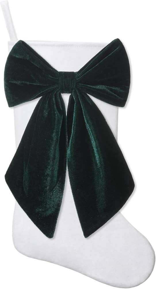 20 inch White Velvet Christmas Stocking, Large Decorative Bow Design, Holiday Party Decor for Fir... | Amazon (US)